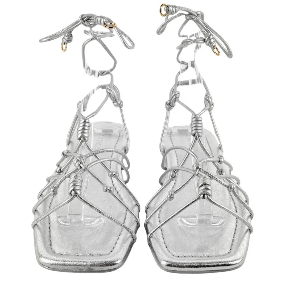 Ulla Johnson Freya Gladiator Sandals Metallic Silver Strappy Flat Size 9 NIB